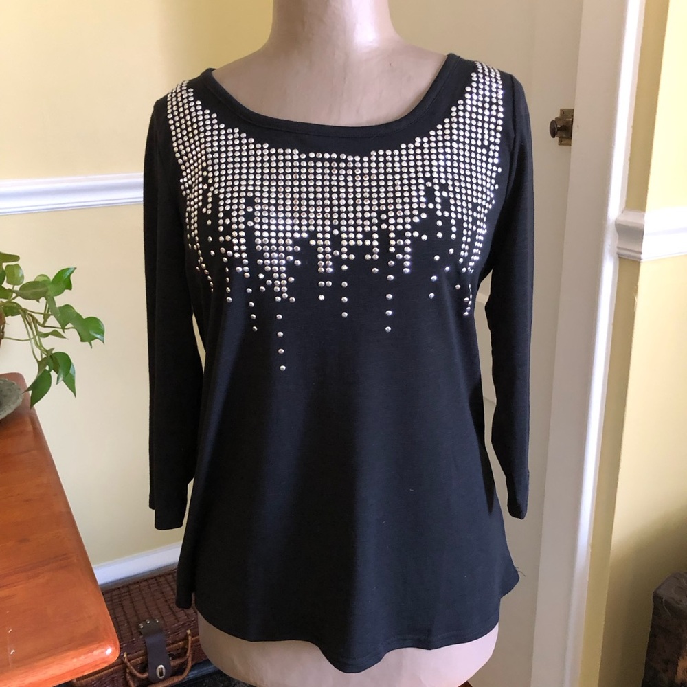 Robert Louis black w/silver embellishments mob wife vibe cocktail top Si…